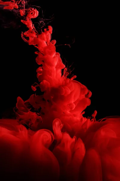 Fondo Abstracto Rojo Salpicaduras Tinta Agua Sobre Negro — Foto de Stock