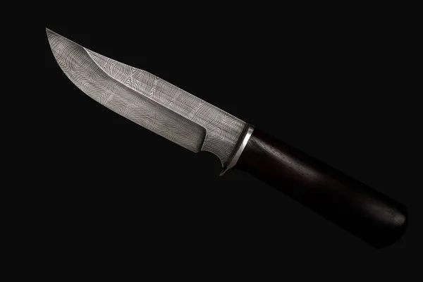 Ocelový Nůž Damašku Izolovaný Černé — Stock fotografie
