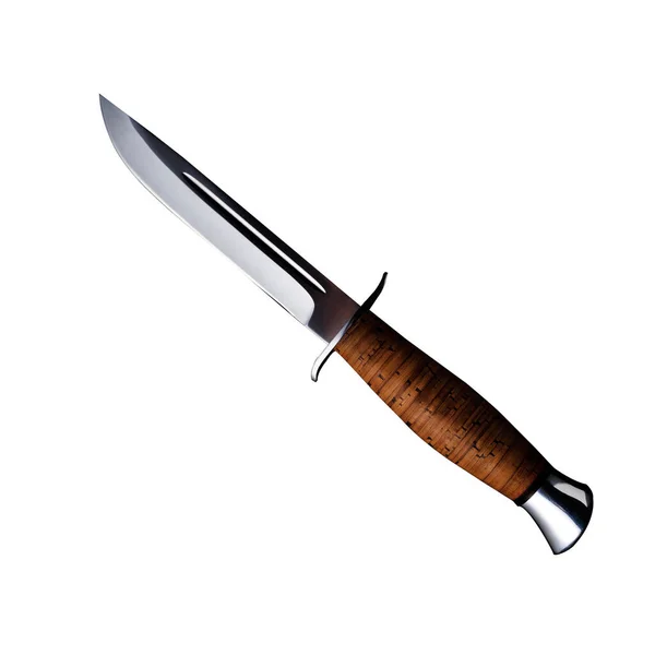 Nóż wykonany ze stali damasceńskiej z drewnianą rączką na białym tle. — Zdjęcie stockowe
