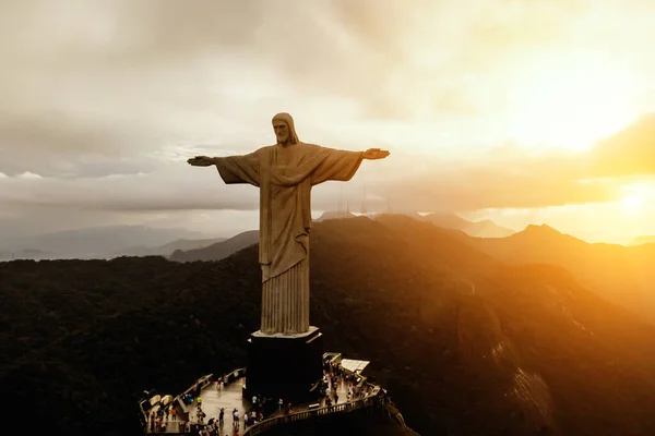 Rio de Janeiro, Brazil - 21.11.2019: Aerial view of Christ Redeemer statue — Stock Photo, Image