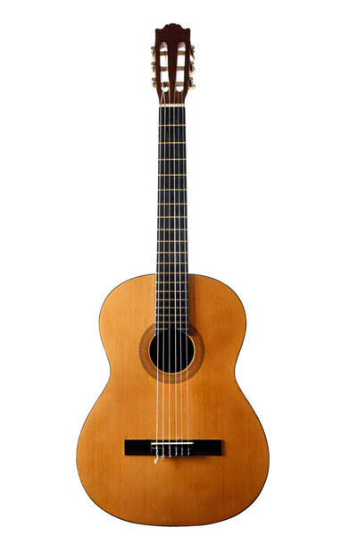 Classic acoustic guitar on an isolated white background