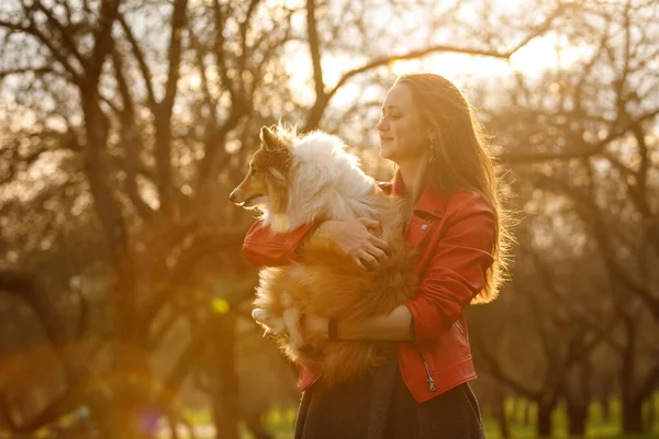 Cão Com Proprietário Parque — Fotografia de Stock