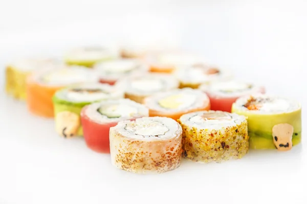 Set de sushi. Rollos de salmón y verduras — Foto de Stock
