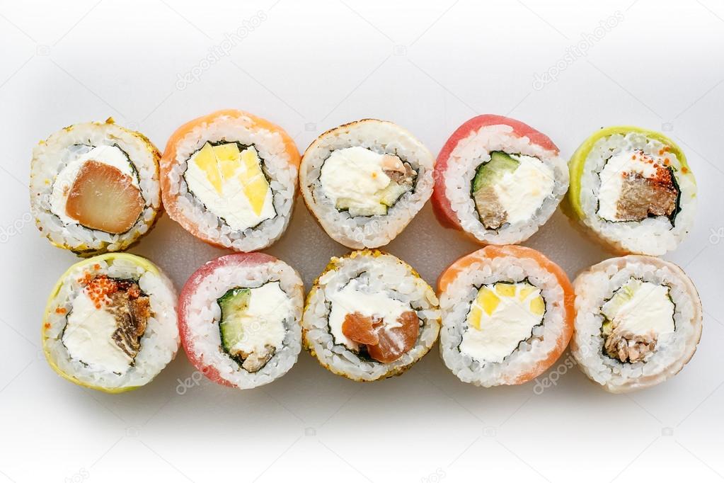 Sushi set. Rolls with salmon and vegetables