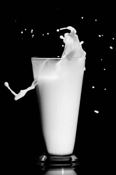 Брызги молока на черном фоне — стоковое фото