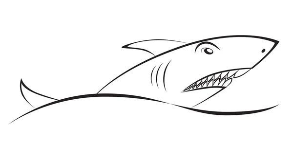 Köpekbalığı bir dalga üzerinde. Grafik çizim. Öğe logo, sembol, işareti. 