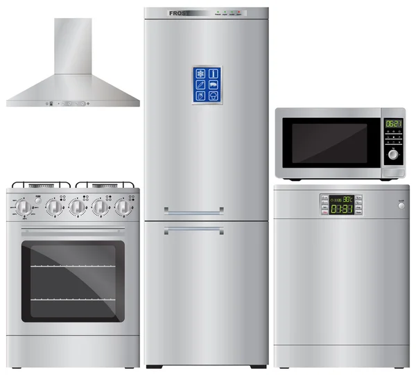 Aletleri. Ev aletleri kümesi. Buzdolabı, fırın, bulaşık makinesi, mikrodalga fırın, aspiratör hood. Mutfak hood. Gaz Ocak. Vektör görüntü.