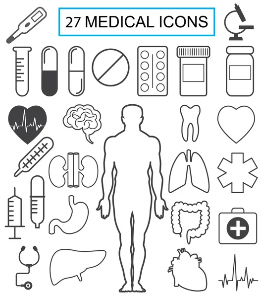 Yirmi yedi tıp vektör simgeler. İzole. Gri beyaz üzerine.
