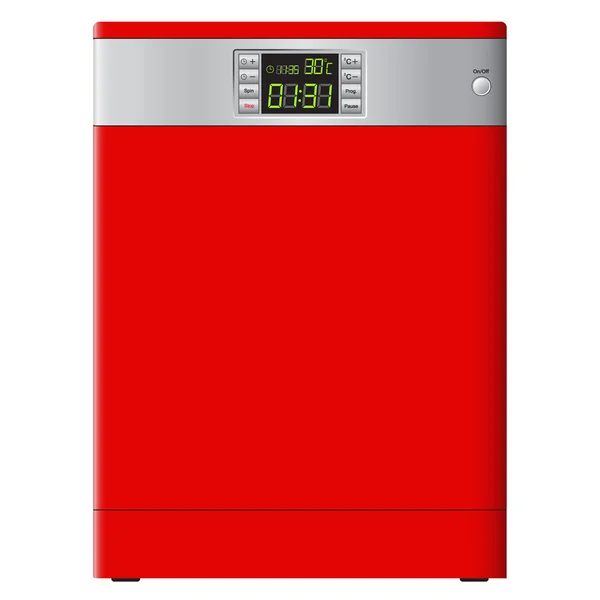 Современная Посудомоечная Машина Красного Цвета Цифровым Дисплеем Векторное Изображение Реалистичный — стоковый вектор