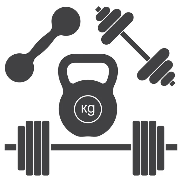 Dambıl ve barbell. Spor, vücut geliştirme, powerlifting için basit vektör simge kümesi. 