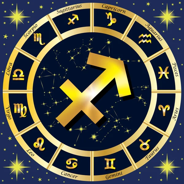 Signos del Zodiaco, constelaciones del Zodiaco. Signo de Sagitario . — Vector de stock