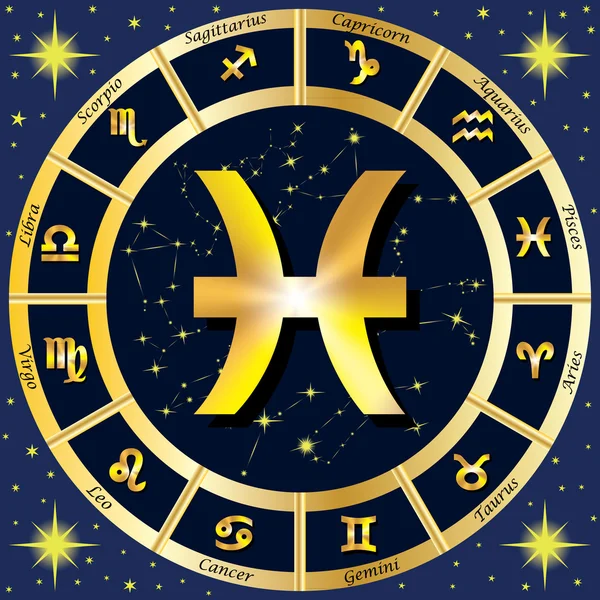 Signos del Zodiaco, constelaciones del Zodiaco. Signo de Piscis . — Vector de stock