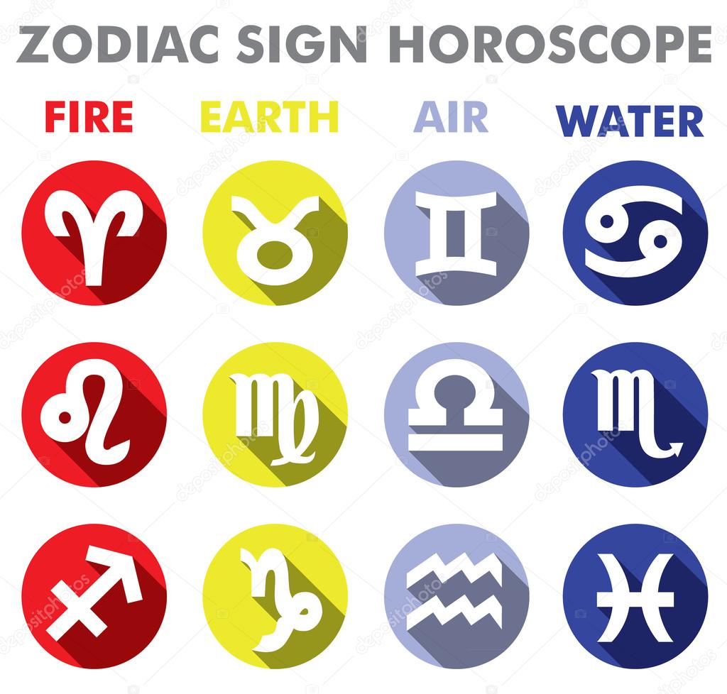 Set of zodiac signs. Elements.