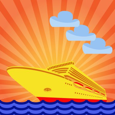 Cruise ship on the background of the rising sun. clipart