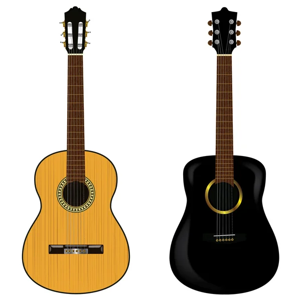 Zwei Akustikgitarren auf weißem Hintergrund. Vektorillustration. — Stockvektor