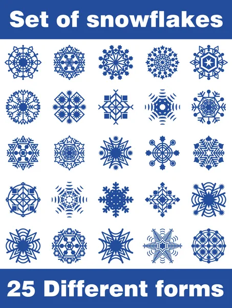 Ensemble de flocons de neige. 25 formes différentes. Image vectorielle . — Image vectorielle