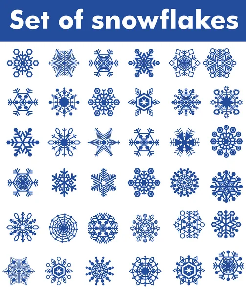 The set of thirty-six different shapes snowflakes. — Stock Vector