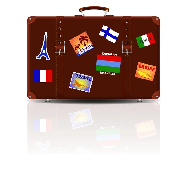 Retro kahverengi deri çanta etiketlerini yaptığı seyahatleri ile.