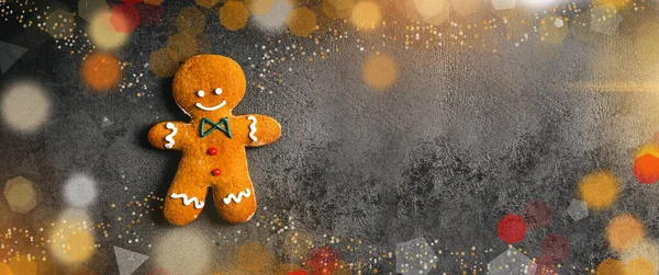 Christmas Card Gingerbread Man Christmas Gingerbread Dark Background — Stock Photo, Image