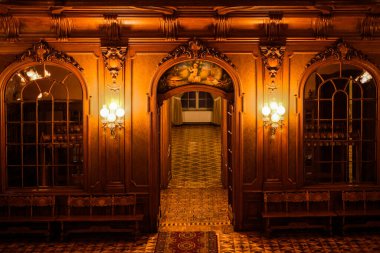 Orta Avrupa Barok 'unun saray mimarisi. Lviv, Ukrayna Mart 2021 'de ünlü bilim adamlarının evinin içinde.