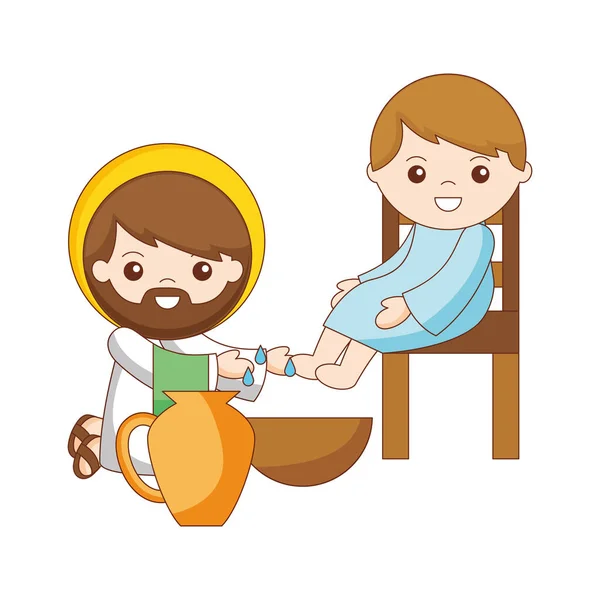 Jesus Washes Feet His Disciples Cartoon Vector Illustration — Stock Vector