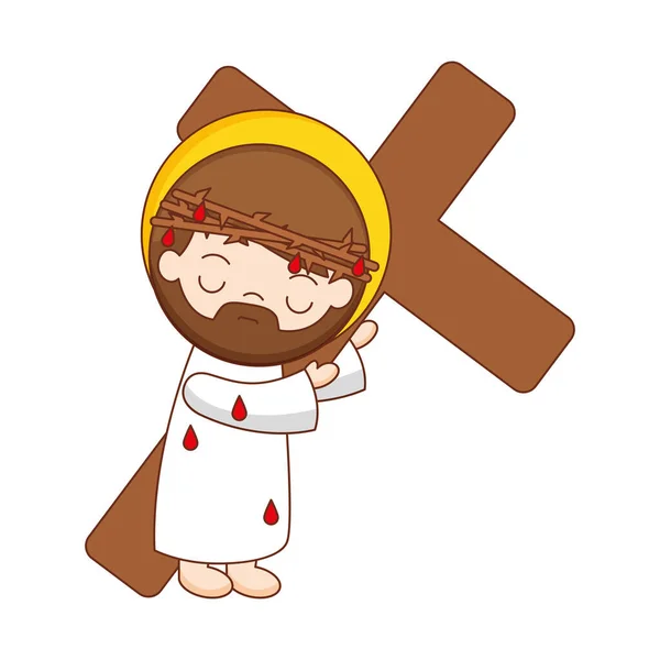Jesus Mit Dem Kreuz Karikatur Isoliert Auf Weißem Hintergrund Vektorillustration — Stockvektor