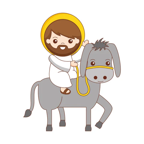 Jesus Auf Dem Esel Karikatur Isoliert Über Weißem Hintergrund Vektorillustration — Stockvektor
