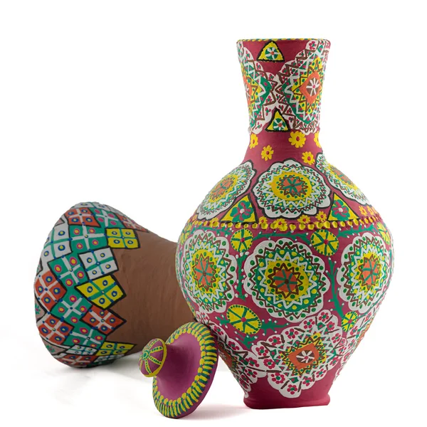 Barevné malované pití hrnčířství váza a pohár buben — Stock fotografie