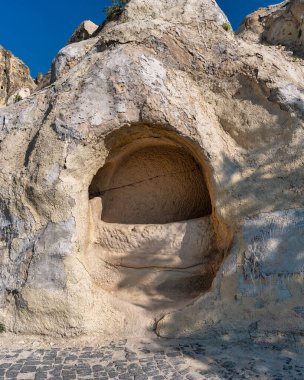 St. Kilisesi 'nin dış duvarı. Basil, Aziz Basil Sapeli, Goreme Açık Hava Müzesi, Kapadokya, Türkiye.