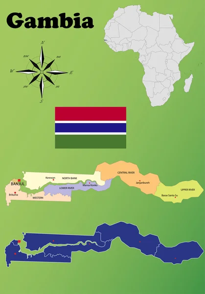 Gambia mapas — Vector de stock
