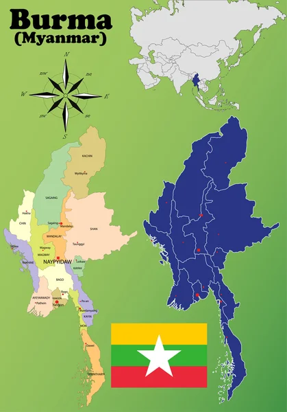 Burma (myanmar) vektorsatz. — Stockvektor