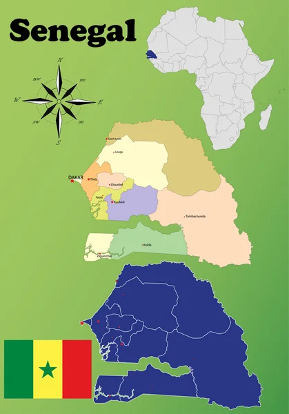 Senegal mappe — Vettoriale Stock