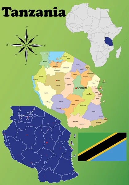 Tanzanya haritalar — Stok Vektör