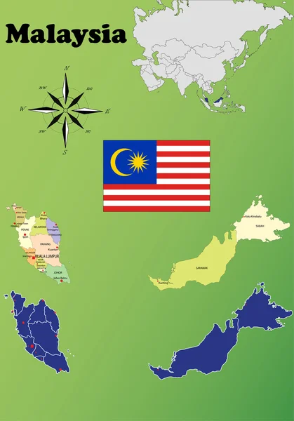 Malajzia térképek — Stock Vector
