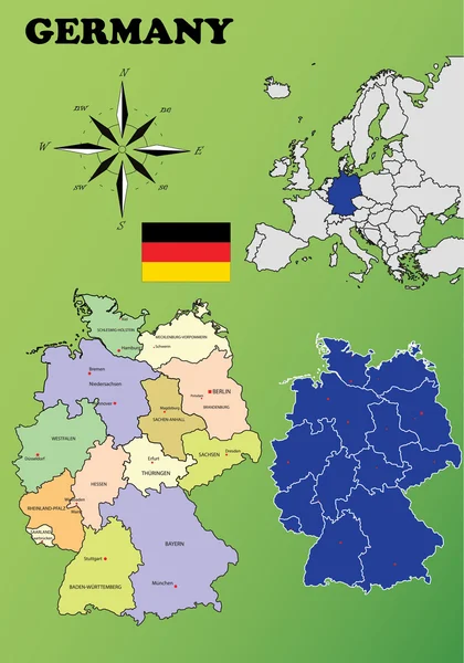 Alemania mapas — Vector de stock