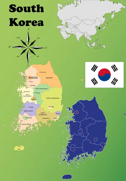 Corea del Sud mappe — Vettoriale Stock