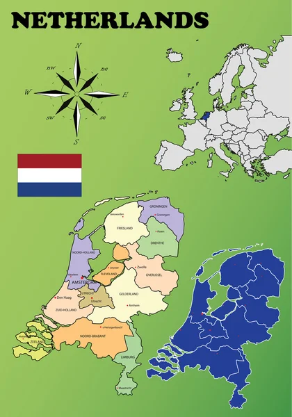 Países Bajos mapas — Vector de stock