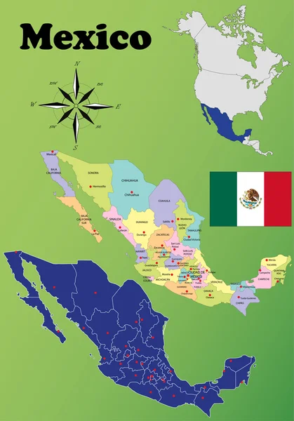 México mapas — Vetor de Stock