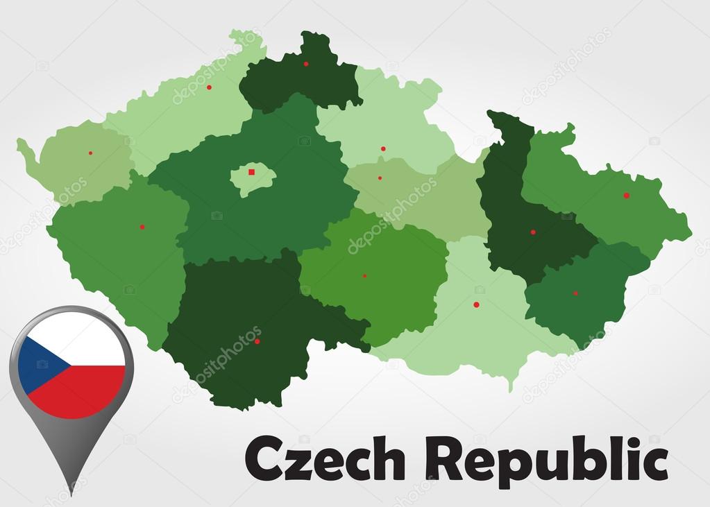 Czech Republic Political Map With Green Shades And Map Pointer Premium Vector In Adobe Illustrator Ai Ai Format Encapsulated Postscript Eps Eps Format