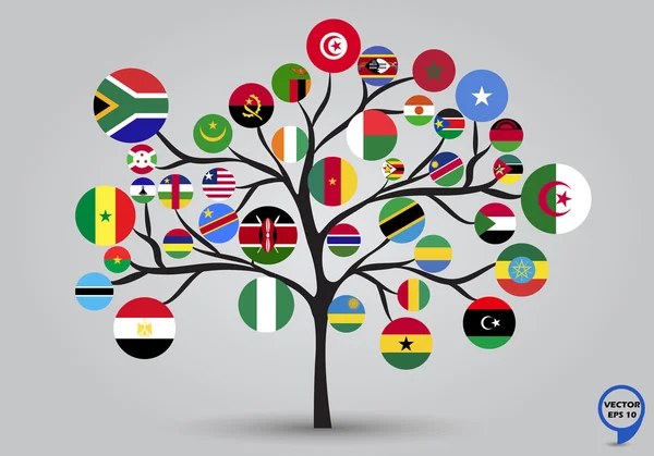 Drapeaux circulaires de l'Afrique dans la conception des arbres . — Image vectorielle