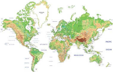 World map with labeling. clipart