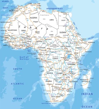 Africa road map with labeling. clipart