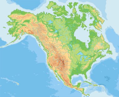 North America physical map.