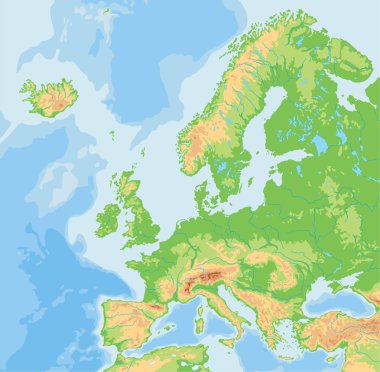 Europe physical map. clipart