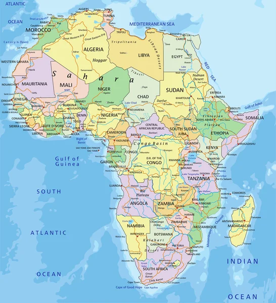 Afrika politikai Térkép — Stock Vector