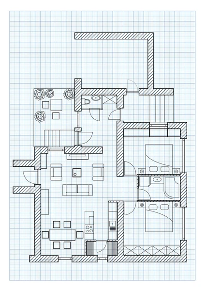 Plano de chão esboço de uma casa — Vetor de Stock