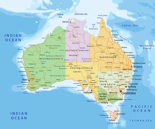 Austrália mapa político —  Vetores de Stock