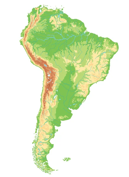 Mapa fizyczna Ameryki Południowej. — Wektor stockowy