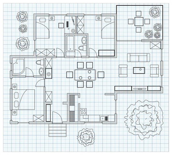 Plano de chão esboço de uma casa — Vetor de Stock