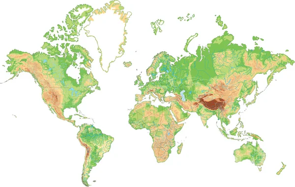 แผนที่โลกที่มีรายละเอียดสูง . — ภาพเวกเตอร์สต็อก